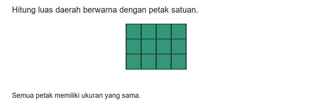 Daerah persegi panjang terdiri atas tiga baris, setiap baris memiliki empat petak satuan