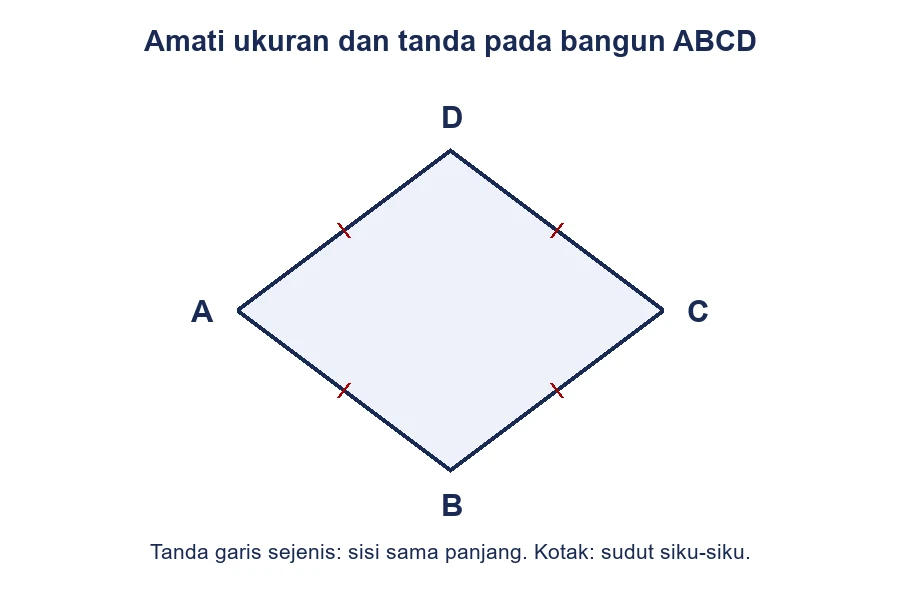 Segi empat dengan empat sisi bertanda sama panjang tanpa tanda siku-siku pada titik sudut.