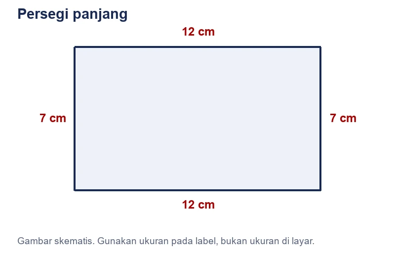 Persegi panjang dengan panjang 12 cm dan lebar 7 cm.