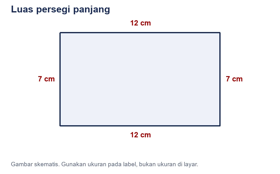 Persegi panjang dengan panjang 12 cm dan lebar 7 cm.
